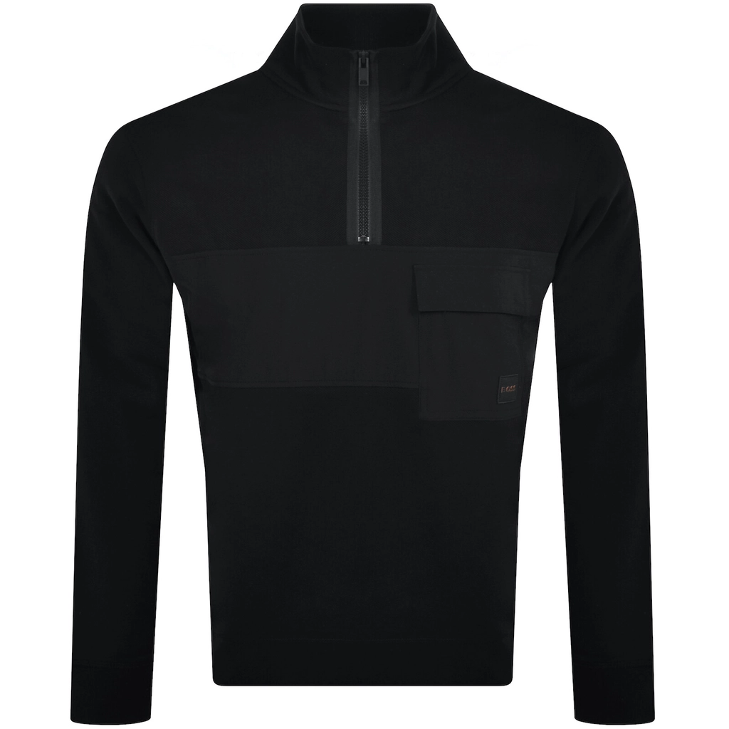 Hugo Boss BOSS Ze Nylonhem Quarter Zip Sweatshirt Black